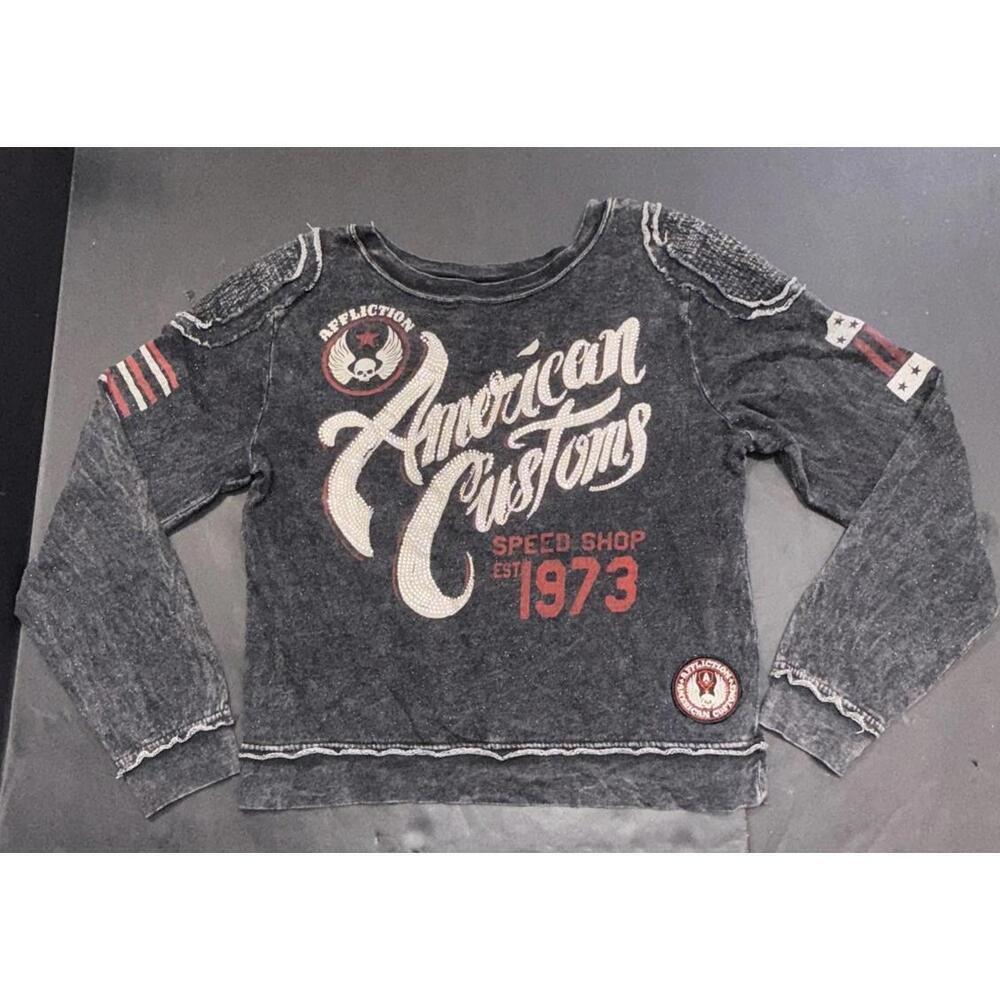 Affliction American Customs Speed Shop Sweatshirt Rhinestones Ladies Small Biker